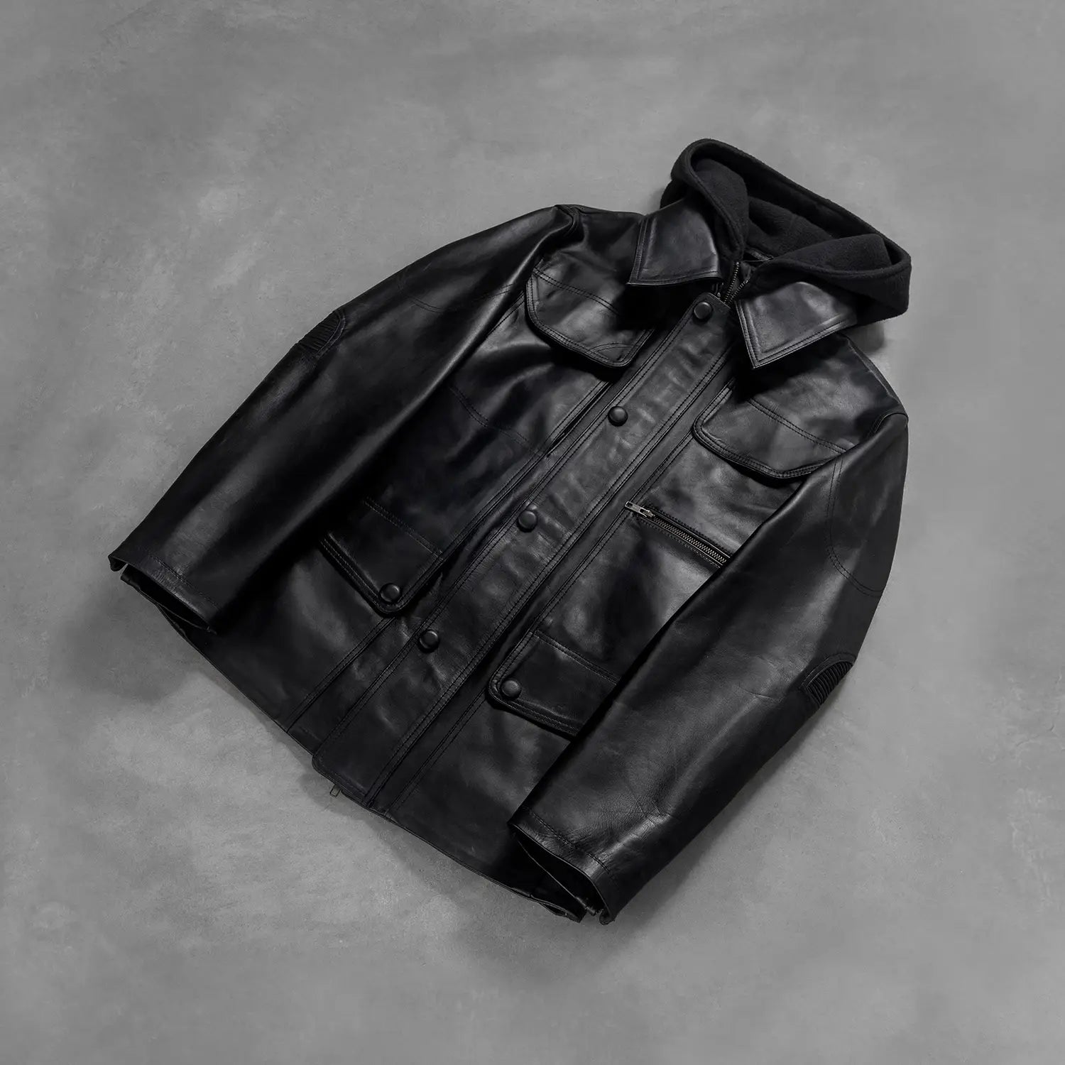 Moulder Hooded Black Leather Jacket